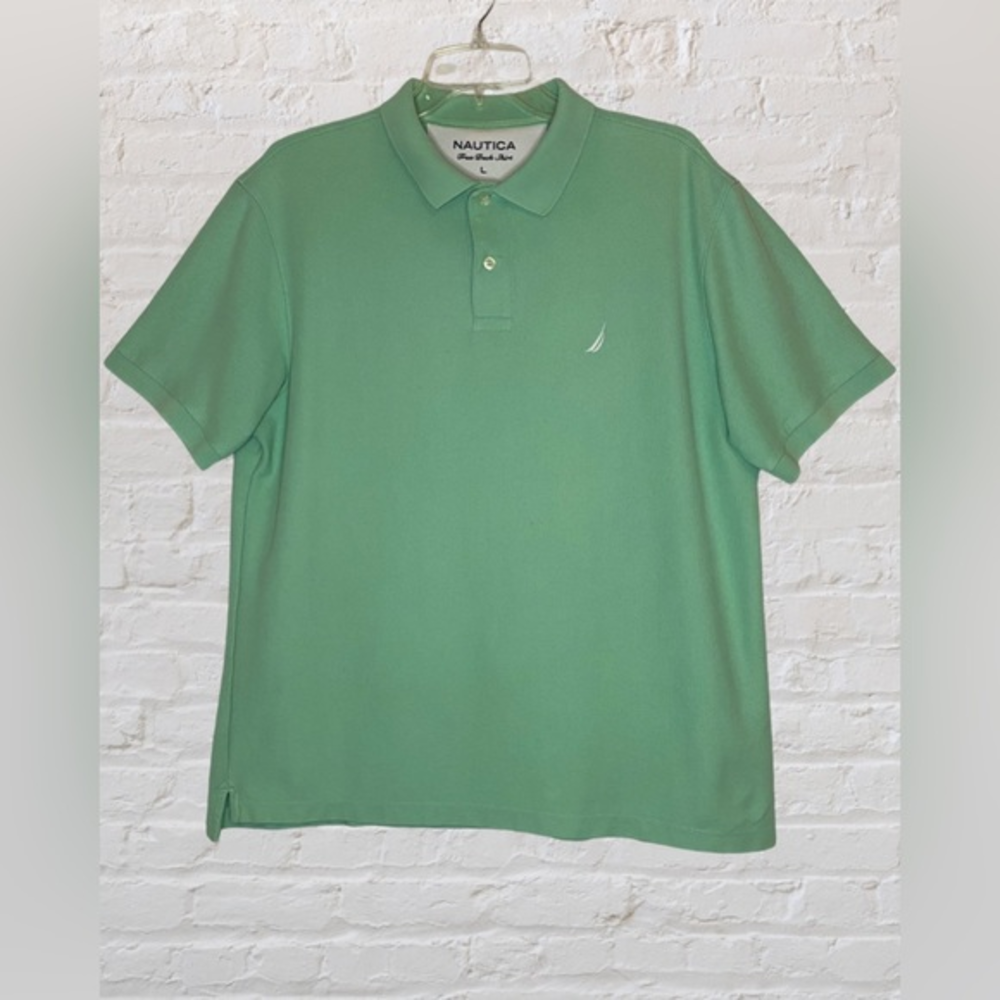 Men’s Green Nautica True Deck Polo Short Sleeve Shirt Casual Logo Boat‎ Sz L